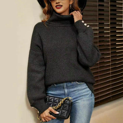 Womens Turtleneck Sweaters Long Sleeve Knit Casual Loose Jumper Tops