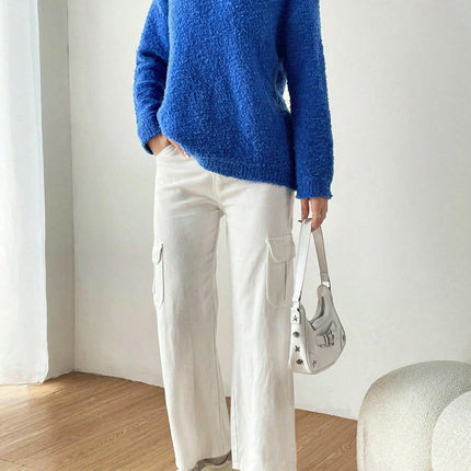 Womens Soft Long Sleeve Crew Neck Knitted Pullover Sweaters