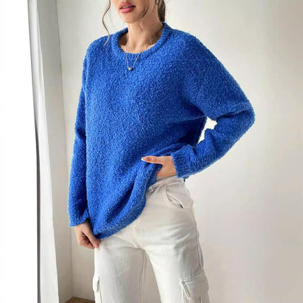 Womens Soft Long Sleeve Crew Neck Knitted Pullover Sweaters