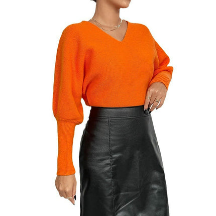 Womens Casual Drop Shoulder Long Sleeve V Neck Pullover Sweater