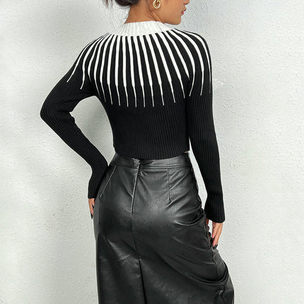 Womens Striped Sweater Crew Neck Long Sleeve Trendy Pullover Tops