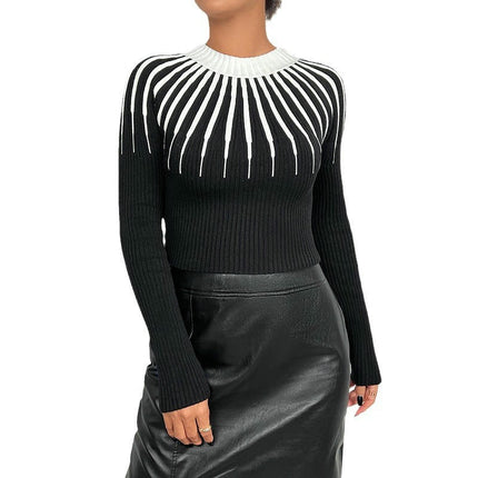 Womens Striped Sweater Crew Neck Long Sleeve Trendy Pullover Tops