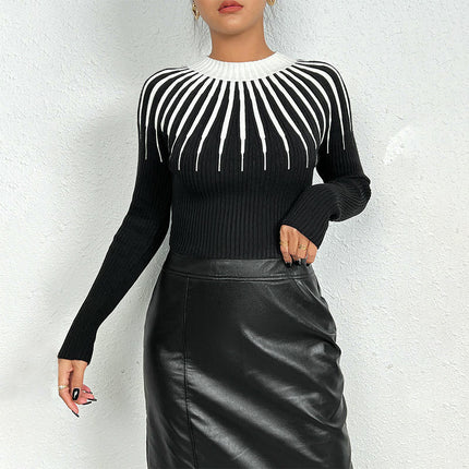 Womens Striped Sweater Crew Neck Long Sleeve Trendy Pullover Tops