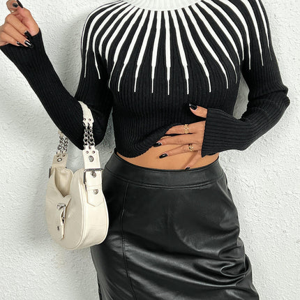 Womens Striped Sweater Crew Neck Long Sleeve Trendy Pullover Tops