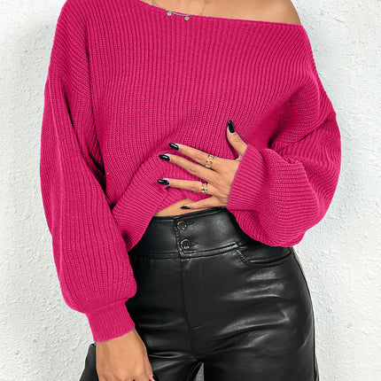 Womens Off The Shoulder Boat Neck Fall Knit Long Sleeve Pullover Sweaters