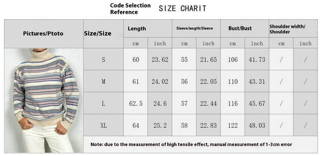 Women's Soft Turtleneck Long Sleeve Striped Knit Pullover Sweater