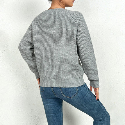 Womens Cable Knit V-Neck Long Sleeve Casual Soft Pullover Sweater