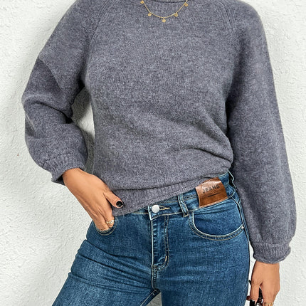 Women's Crewneck Sweater Long Sleeve Ribbed Knit Pullover Jumper Tops