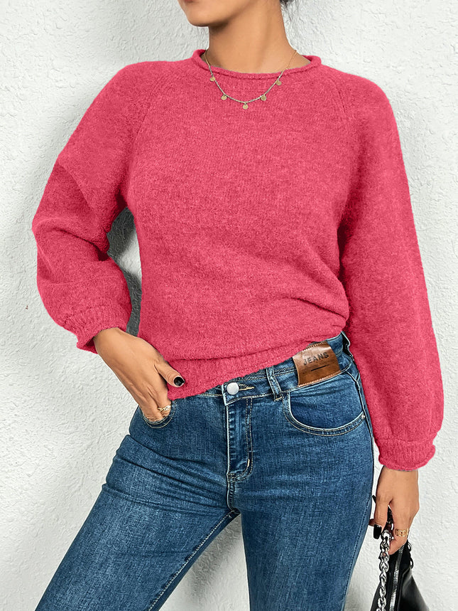 Women's Crewneck Sweater Long Sleeve Ribbed Knit Pullover Jumper Tops
