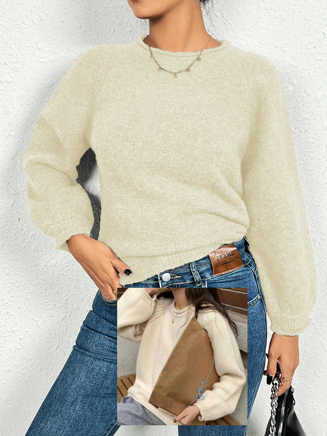 Women's Crewneck Sweater Long Sleeve Ribbed Knit Pullover Jumper Tops