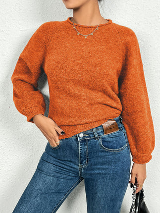 Women's Crewneck Sweater Long Sleeve Ribbed Knit Pullover Jumper Tops