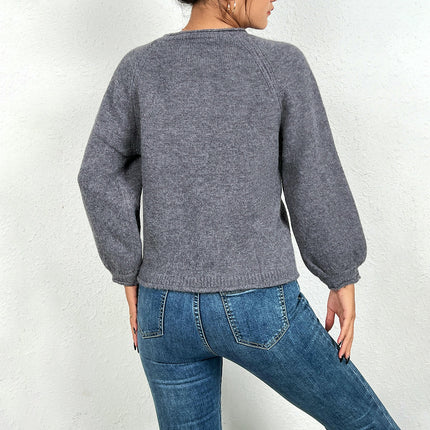 Women's Crewneck Sweater Long Sleeve Ribbed Knit Pullover Jumper Tops