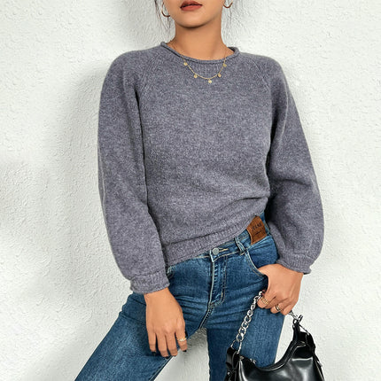Women's Crewneck Sweater Long Sleeve Ribbed Knit Pullover Jumper Tops