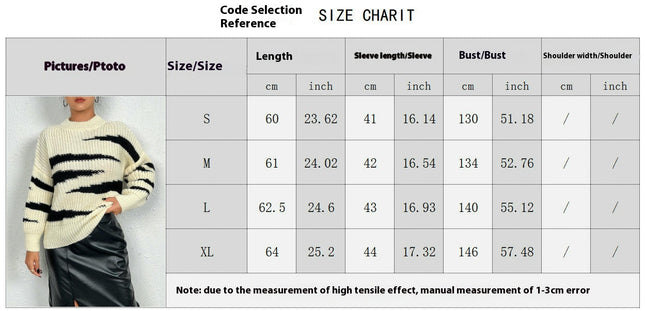 Women Casual Crewneck Long Sleeve Color Block Knitted Sweater