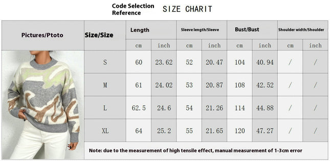 Women's Color Block Printed Crewneck Long Sleeve Knit Pullover Sweater