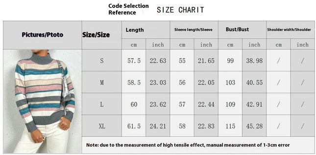 Women's Casual Long Sleeve Turtleneck Sweaters Knit Striped Pullover Jumpers Tops
