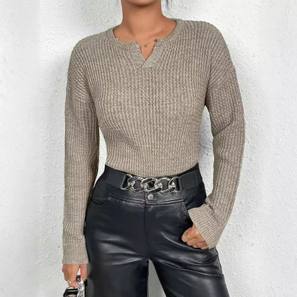 Women's Long Sleeve V Neck Cable Knit Sweater Jumper Fall Pullover Top