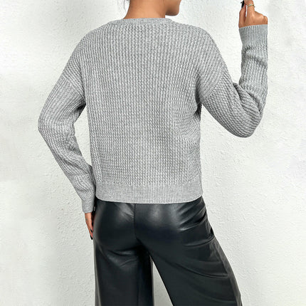 Women's Long Sleeve V Neck Cable Knit Sweater Jumper Fall Pullover Top
