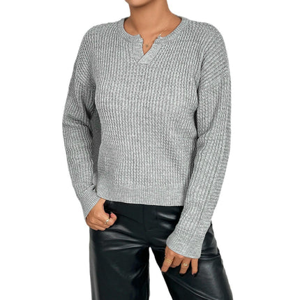 Women's Long Sleeve V Neck Cable Knit Sweater Jumper Fall Pullover Top