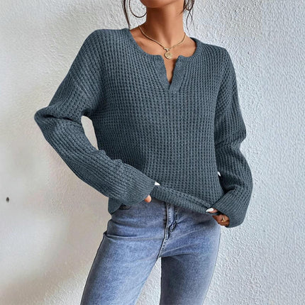 Women's Long Sleeve V Neck Cable Knit Sweater Jumper Fall Pullover Top