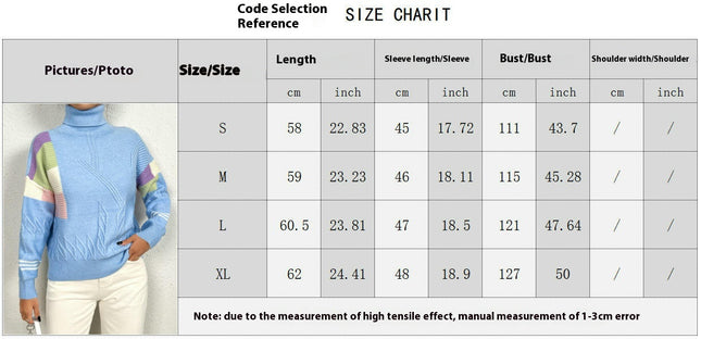 Womens Turtleneck Long Sleeve Color Block Knit Sweater Casual Jumper Tops