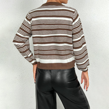 Women's Color Block Striped Sweater Crew Neck Long Sleeve Knitted Tops