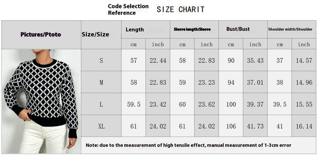 Womens Plaid Color Block Trendy Knit Crew Neck Long Sleeve Sweaters