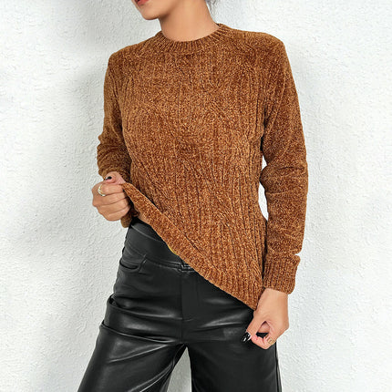 Women's Long Sleeve Crewneck Knit Warm Sweaters Fall Pullover Tops