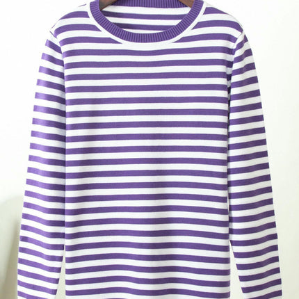 Womens Long Sleeve Color Block Stripe Sweater Crew Neck Knitted Pullover Tops