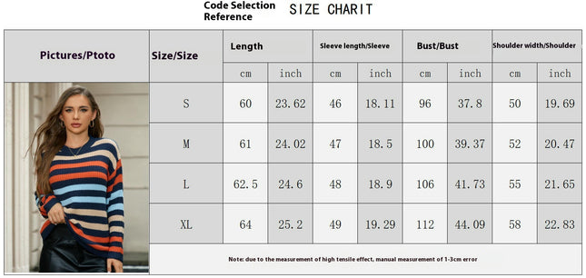 Women's Striped Color Block Sweaters Casual Long Sleeve Crewneck Pullover Tops