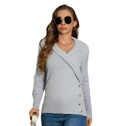 Women's Wrap V Neck Sweaters Long Sleeve Knitted Pullover Top