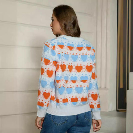 Womens Cute Heart Sweater Knit Crew Neck Long Sleeve Pullover Tops