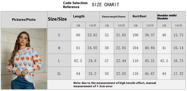 Womens Cute Heart Sweater Knit Crew Neck Long Sleeve Pullover Tops