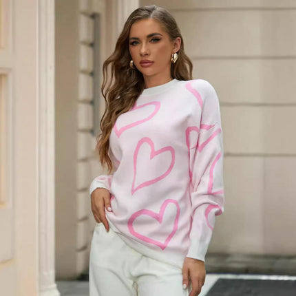 Heart Sweaters for Women Casual Crewneck Long Sleeve Knit Pullover Tops