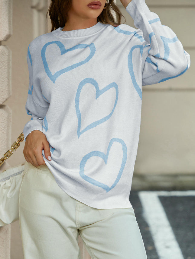 Heart Sweaters for Women Casual Crewneck Long Sleeve Knit Pullover Tops