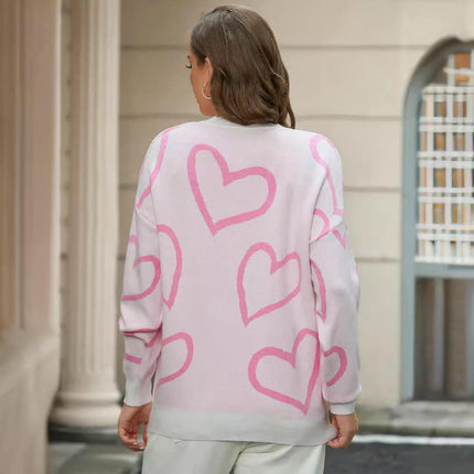Heart Sweaters for Women Casual Crewneck Long Sleeve Knit Pullover Tops