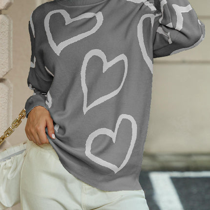 Heart Sweaters for Women Casual Crewneck Long Sleeve Knit Pullover Tops