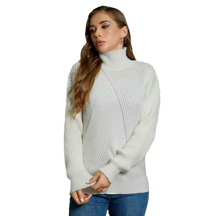 Womens Turtleneck Pullover Sweater Casual Ribbed Knit Long Sleeve Chunky Tops