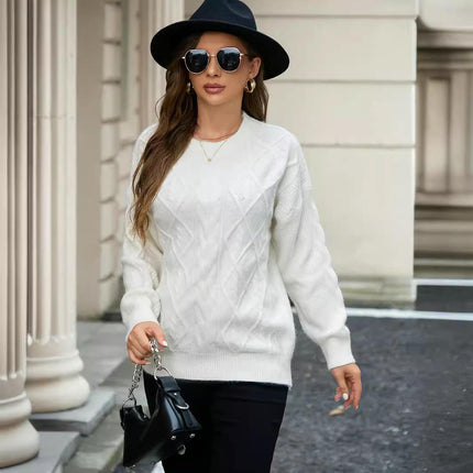 Women's Crew Neck Long Sleeve Cable Knit Casual Pullover Sweater