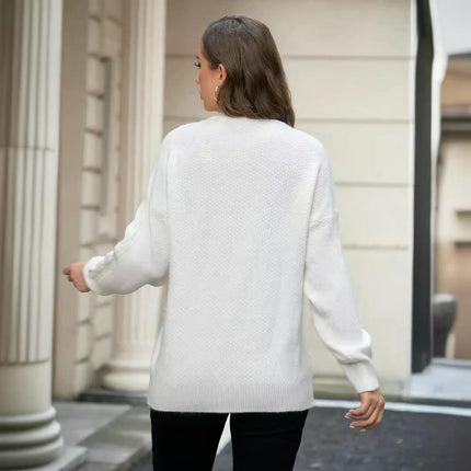 Women's Crew Neck Long Sleeve Cable Knit Casual Pullover Sweater
