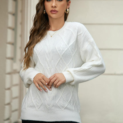 Women's Crew Neck Long Sleeve Cable Knit Casual Pullover Sweater