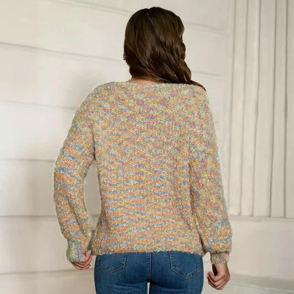 Womens Fall Long Sleeve V Neck Knit Sweater Color Block Pullover Tops