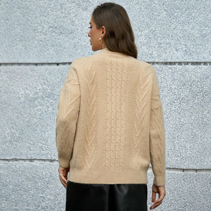 Womens Cable Knit Sweaters Long Sleeve Crewneck Pullover Tops