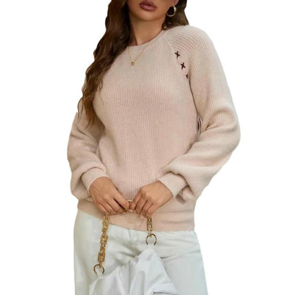 Womens Fall Pullover Crewneck Tops Long Sleeves Jumper Sweater