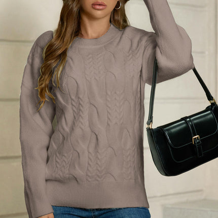 Women's Long Sleeve Cable Sweater Crew Neck Casual Fall Knit Pullover Tops
