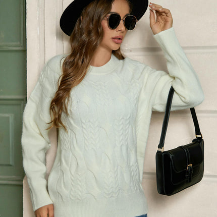Women's Long Sleeve Cable Sweater Crew Neck Casual Fall Knit Pullover Tops