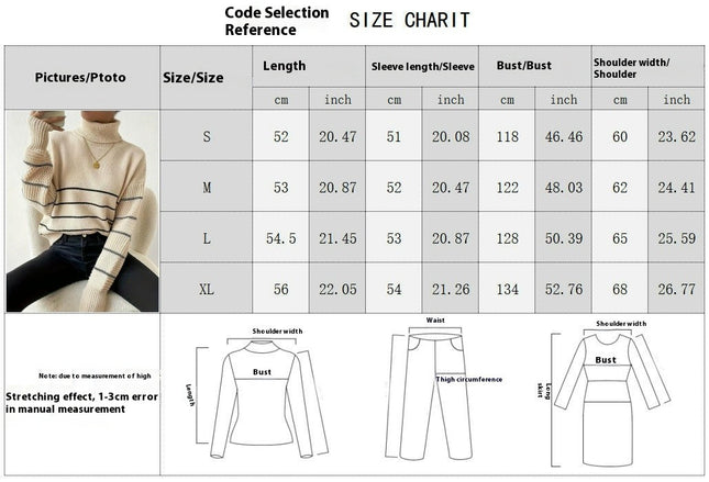 Sweaters for Women Long Sleeve Turtleneck Knit Striped Pullover Jumpers Tops