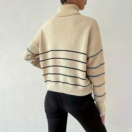 Sweaters for Women Long Sleeve Turtleneck Knit Striped Pullover Jumpers Tops
