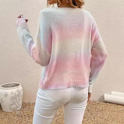 Color Block Sweaters for Women V Neck Long Sleeve Knit Jumper Pullover Tops