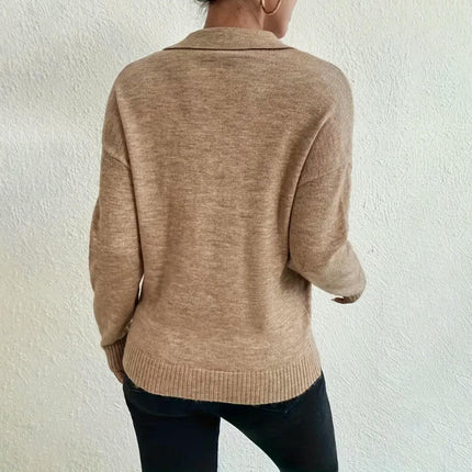 Women's Polo Neck Sweater Long Sleeve Knitted Pullover Fall Tops